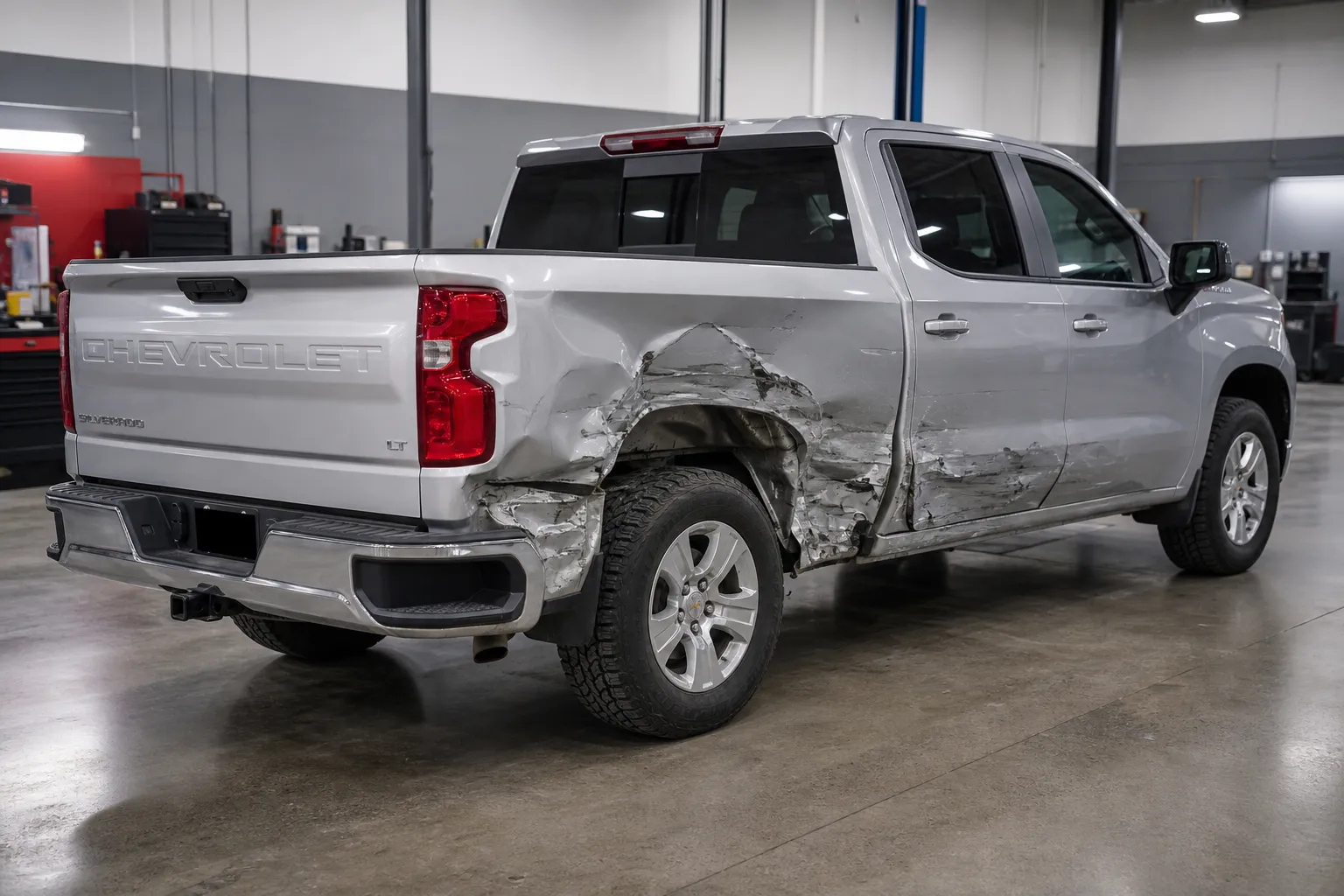 2020 Chevrolet Silverado before repair, showing the collision damage